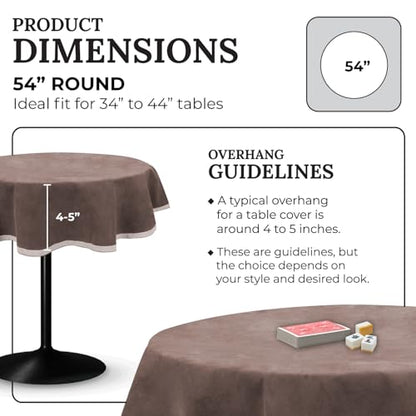 Personalized 54" Round Table Cover – Bridge Table Covers with Soft Ultra-Suede Fabric - Washable Table Cover Protects Cards & Tiles, Reduces Noise - Round Tablecloth for Game Night, Mahjong & Poker - color: Taupe Embroidered, size: 54"
