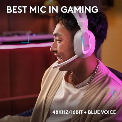 Logitech G522 Lightspeed Wireless Gaming Headset - White | For PC, 2.4 GHz, Bluetooth & USB-C , <60 Hr Battery, 48 kHz/24 bit Audio, Detachable 48 kHz/16 bit Blue VO!CE Mic, RGB - color: White