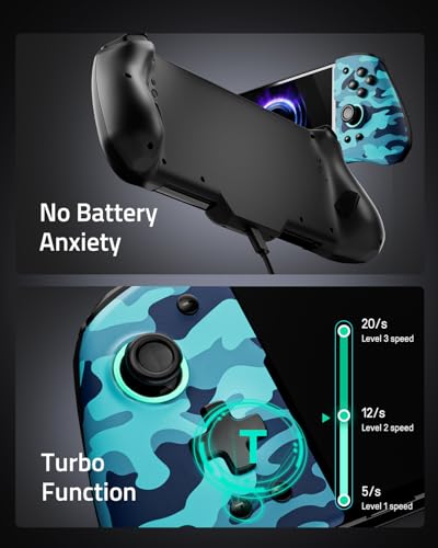 Switch Handheld Controller for Nintendo Switch Joycon Replacement, Camo-Blue Switch Joypad Controller with Hall Effect Joysticks, Ergonomic One Piece Controles Customizable with Adjustable RGB, Turbo, Mapping - color: Camo Blue