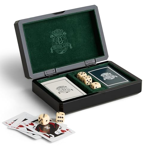 Preston Lane Chester Wooden Game Box - Playing Cards & Dice Set, Home Decor | Playing Cards Holder, Dice Set and Tray, Velvet Lined, Coffee Table Decor for Living Room, Adults and Family Game Nights