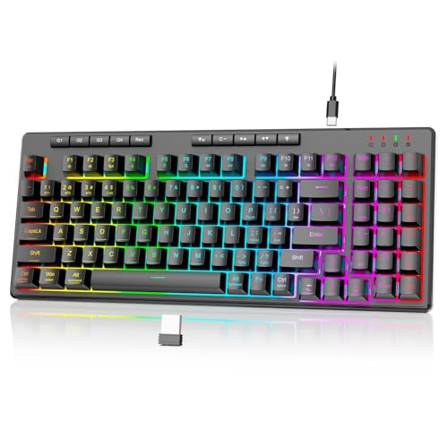 Redragon K517 Pro Wireless Gaming Keyboard, RGB Backlit, Tri-Mode BT/2.4GHz/USB-C, Mechanical Feel 94 Keys Computer Keyboard with 4 Macro Keys, Number Pad, 4000mAh Battery for Win/MAC - color: Black-W