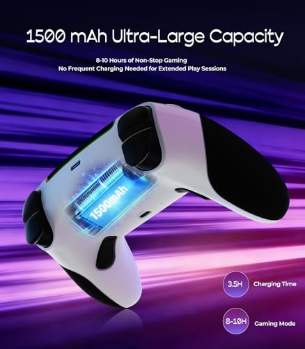LED Wireless Controller for PS5,with PS5 Pro/PC/iOS/Android/MAC/Steam Deck, Hall-effect joysticks/ Programmable/Dual Vibration/ Turbo & Macro /8 Color RGB Lighting/1000mAh Battery,3.5mm Audio Jack/6-Axis Motion Contro Gamepad - color: White