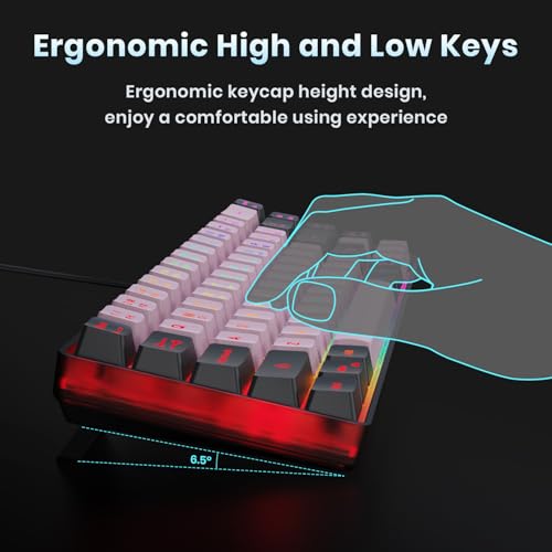 GEODMAER 65% Wired Gaming Keyboard, LED Backlit, Ultra-Compact Anti-Ghosting No-Conflict 68 Keys Membrane Gaming Wired Keyboard for PC Laptop Windows Gamer(Pink-Black) - color: Pink-Black
