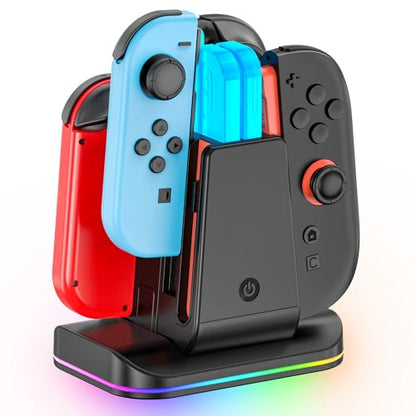 Switch 1/2 Controller Charger for Nintendo Switch 1/ OLED Joycon, Charging Docking Station, Storage Stand with Charge Cable，2-in-1 Charger Dock for Joy con 2/1 Accessories - size: L-Black-Switch 2/1