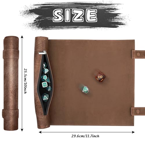 SIQUK 2 Pieces Magnetic Dice Mat Tray Rolling Mat with Zipper PU Leather Folding Scroll Dice Holder for D&D RPG Games (Green, Camel) - color: Green, Camel