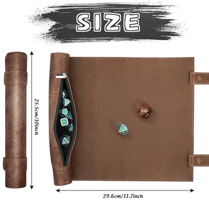 SIQUK 2 Pieces Magnetic Dice Mat Tray Rolling Mat with Zipper PU Leather Folding Scroll Dice Holder for D&D RPG Games (Green, Camel) - color: Green, Camel