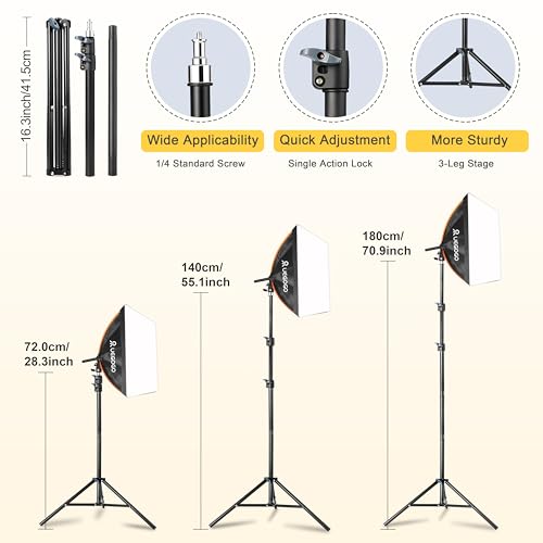 UEGOGO Softbox Photography Lighting Kit，UL Certified 85W 3000-7500K LED Bulbs, 16'' x 16'' Professional Soft Box, Studio Lights for Photography/Live Streaming/Video Recording