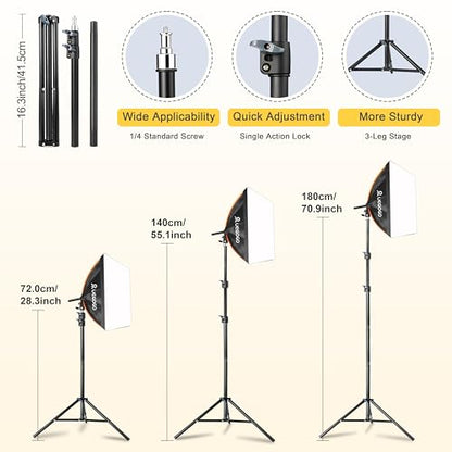 UEGOGO Softbox Photography Lighting Kit，UL Certified 85W 3000-7500K LED Bulbs, 16'' x 16'' Professional Soft Box, Studio Lights for Photography/Live Streaming/Video Recording