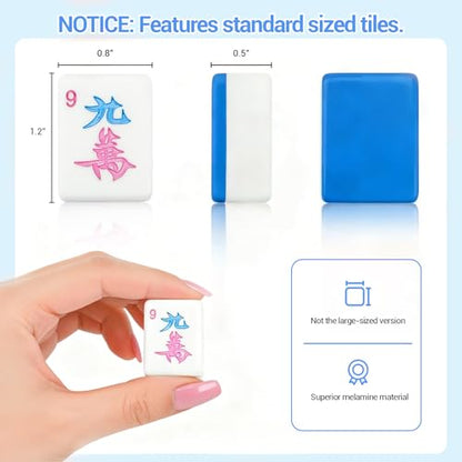 American Mahjong Tile Set, 166 Tiles (1.2”), Cute Mini Mahjong Tiles- Blue | Mahjong Tile Set with Carrying Bag, Dice, Mat, Portable Travel Complete Game Set for Home Outdoor Enthusiast Gift - color: Blue