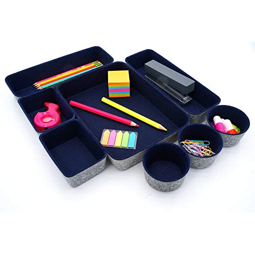 Welaxy 8pc office desk drawer organizer tray felt Storage bins Shallow Navy - color: Navy