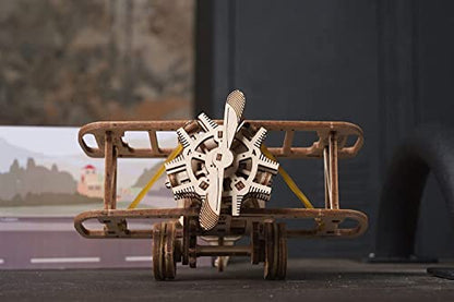 UGEARS Mini Biplane 3D Wooden Puzzles for Adults - Wooden Model Kits for Adults, DIY Craft Kit, Mechanical 3D Puzzle, for Aviation Enthusiasts and Puzzle Lovers - color: Mini Biplane