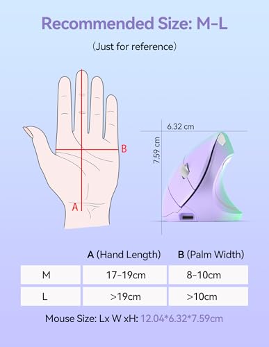 TECKNET Wireless Ergonomic Mouse, Rechargeable Wireless Vertical Mouse | Rechargeable, 2.4GHz USB Receiver, Silent Click, 6 Adjustable DPI up to 4800, 6 Buttons for Laptop, PC, Green and Purple - color: Green and Purple
