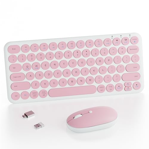 Wireless Keyboard Mouse Combo, mini Quiet Keyboard (Pink White) | 78 Keys Portable Ultra-Thin Keyboard for Laptop, Computer, PC, Notebook, Tablet, Windows, Mac OS - color: PINK WHITE