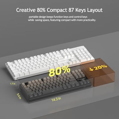 MageGee LIGHT87 Wireless Creamy Keyboard, Gasket Structure, RGB Backlit, 2.4G/USB-C/BT5.0 Hot Swappable Mechanical Gaming Keyboard for Win/Mac/PC, 8000mAh Battery, Side Printed PBT Keycaps, Black - color: Grey Black/Blue Whale Switch