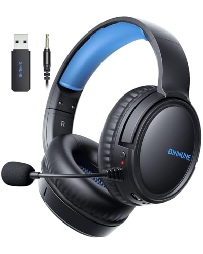 BINNUNE Wireless Gaming Headset — 2.4GHz Low-Latency USB Dongle + Bluetooth, 50mm Drivers 7.1 Surround, Noise-Cancelling Mic, 40H Battery — Over Ear Wireless Headphones for PS5, PC, Laptop, Blue - color: Blue, style: For PS5