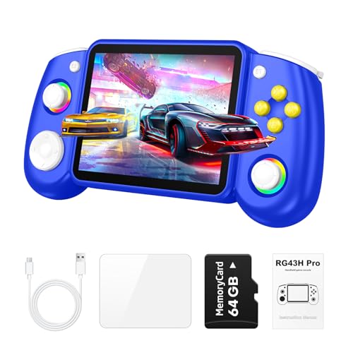 RG43H Pro Retro Handheld Game Console, 4.3 Inch Retro Gaming Console with 4000mAh Battery, RK3562 Opensource Hand Held Games Console, EmuELEC&RGBOX Dual Systems Video Console, HDMI TV Output,Navy Blue - color: Navy Blue