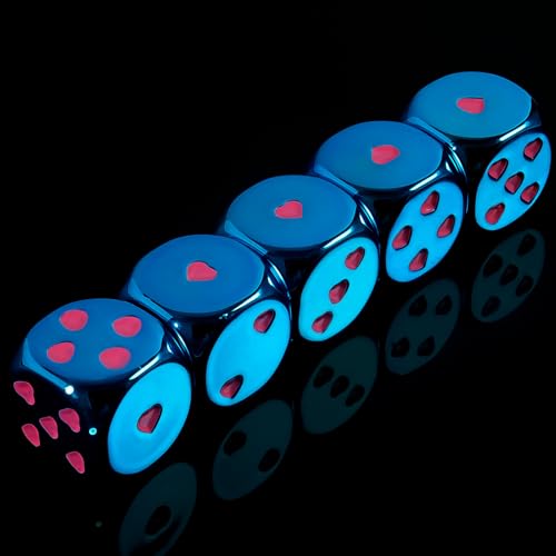 16mm Blue Metal Dice Set - 6 Sided Electroplated Iron Dices with Case, Elegant Metal Dice for Tabletop RPG, Strategy Games, Poker & Geek Gifts (5-Piece Set) - color: Blue