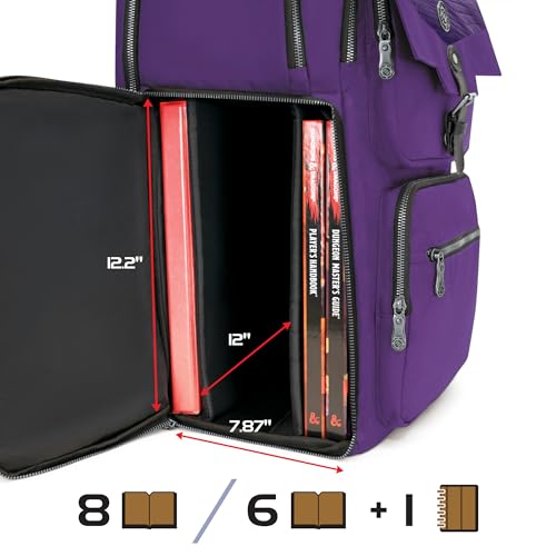 ENHANCE Collector's Edition DnD Backpack - RPG DM Bag for Dungeons and Dragons - DnD Bag fits 6-8 Books, 18" Laptop/DM Screen Slot, Miniature Foam Trays, Accessory Pockets, Map Strap (Dragon Purple) - color: Dragon Purple