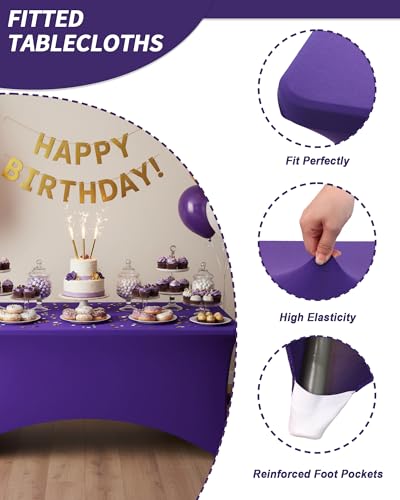 Fixwal Purple Stretch Table Cloth Rectangle 2 Pack 6Ft, Spandex Fitted Table Covers Washable for Party, Trade Show, Banquet, Wedding, Buffet - color: Purple, size: 6 Ft