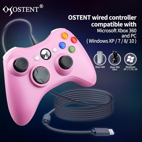 OSTENT Wired USB Controller Gamepad Joystick for Microsoft Xbox 360 Console Windows PC Laptop Computer Video Game Color Pink - color: Pink