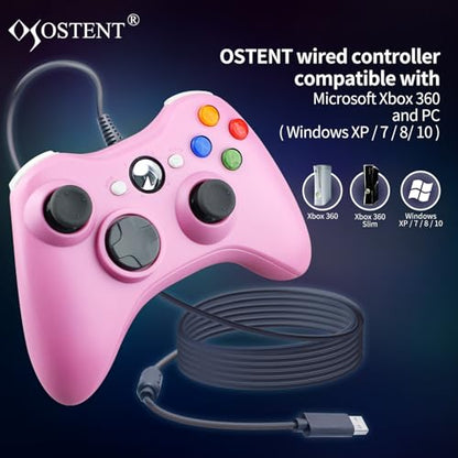 OSTENT Wired USB Controller Gamepad Joystick for Microsoft Xbox 360 Console Windows PC Laptop Computer Video Game Color Pink - color: Pink