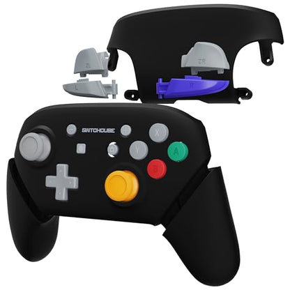 eXtremeRate Classic SwitchCube Style - Black Faceplate Backplate Handles for Nintendo Switch Pro Controller, Soft Touch Replacement Grip Housing Shell Cover with Buttons for Nintendo Switch Pro - color: Black