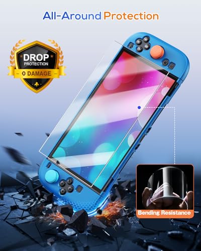 FYOUNG Protective Case for Nintendo Switch 2, Slim Hard Shell Accessories | Switch 2 Cute Case, Scratch&Shock Protection Cover with Screen Protector, 8 Thumb Grip(Solid Blue, Switch 2 7.9inch) - color: Solid Blue