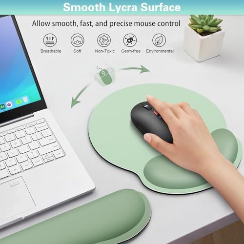 Mouse Pad with Wrist Rest Set, 3-in-1 Wrist Support Mousepad | Gaming Mat Pad with Anti-Skid Base,Ergonomic Mouse Pad Green,Memory Foam Gel Wrist Rest for Computer Keyboard - color: Antique Green