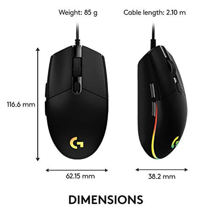 Logitech G G102 2nd Gen Light Sync Gaming Mouse, Wired, 8000 DPI, 6 Programmable Buttons, RGB, Black - color: Black