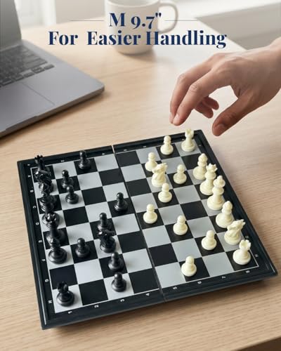 Travel Chess Set Magnetic Portable Folding Chess Board (Medium / 9.7 Inch) - size: Medium / 9.7 Inch