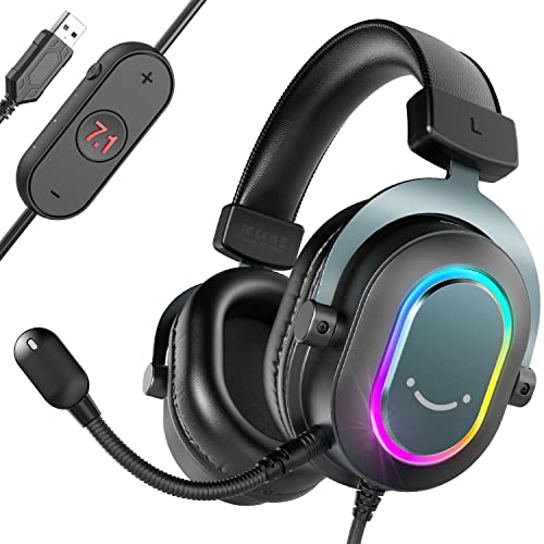 FIFINE AmpliGame H6 Wired USB Gaming Headset with Dynamic RGB, 3 EQ Modes | 50mm drivers, Pinpoint 7.1 Surround, Durable Protain Leather, Detachable Mic, USB Control Box, Compatible with PC, PS4/5, Mac - color: Black