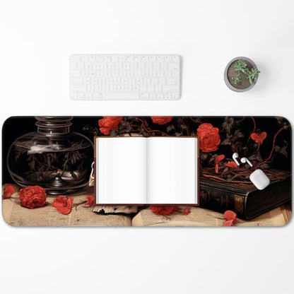 Mouse Pad, Premium Textured Waterproof Gaming Mouse Pad with Non-Slip Rubber Base, Large 31.5 x 11.8 Inch Desk Pad for Laptop, Office and Home (Floral) - color: Flower Skull