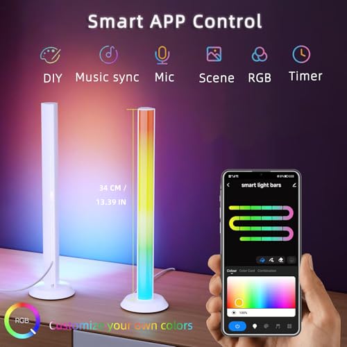 Smart LED Light Bar, TV Backlight Ambient Lighting, Compatible with Alexa, RGB Light Bar for Room with 16 Million Colors, Music Sync Gaming Lights APP Control, Desk Lamp LED Lights for TV, PC, Party