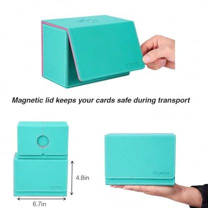MTG Deck Box for Commander Display with Dice Tray (Teal & Pink) | Holds 200 Single/160 Double-Sleeved Cards, Fit MTG/PTCG/OPTCG Cards, Strong Magnet, With 2 Dividers & 1 Magnetic Card Holder - color: Teal & Pink