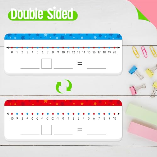 26 Packs Number Line Dry Erase Boards, Double Sided Writable and Erasable Board-0 to 20 on One Side & -10 to10 on Other Side Math White Board for Kids, Students, Classroom and Home (12” x 4”) - color: Stars, size: -10-10/0-20 -26 Packs