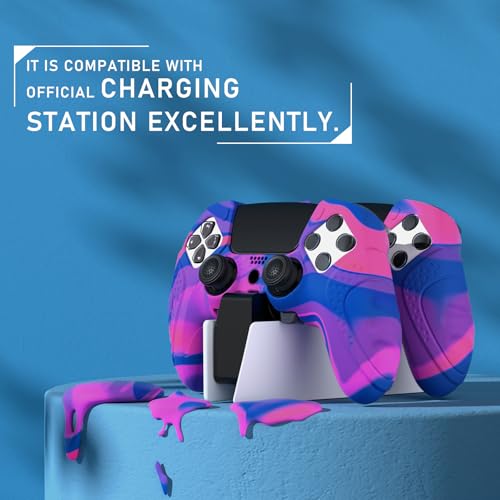 PlayVital Guardian Edition Anti-Slip Ergonomic Silicone Cover Case for ps5 Edge Controller, Soft Rubber Protector Skin for ps5 Edge Wireless Controller with Thumb Grip Caps - Pink & Purple & Blue - color: Pink & Purple & Blue