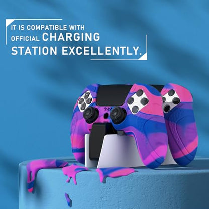 PlayVital Guardian Edition Anti-Slip Ergonomic Silicone Cover Case for ps5 Edge Controller, Soft Rubber Protector Skin for ps5 Edge Wireless Controller with Thumb Grip Caps - Pink & Purple & Blue - color: Pink & Purple & Blue
