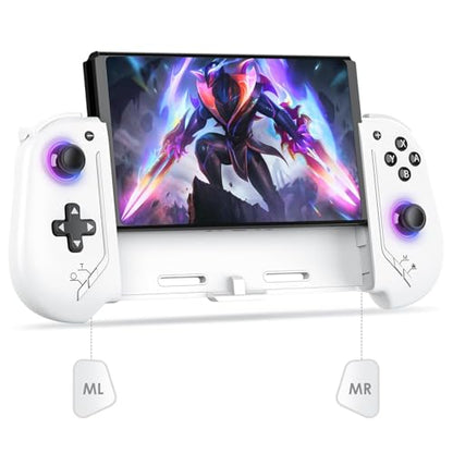 Moonag Switch Controllers Compatible with Nintendo Switch/OLED, Hall Effect One-Piece Controllers with 6-Axis Gyro, Motion Control, Wake-up, Dual Vibration, Turbo, 1000mAh Battery, White - color: White