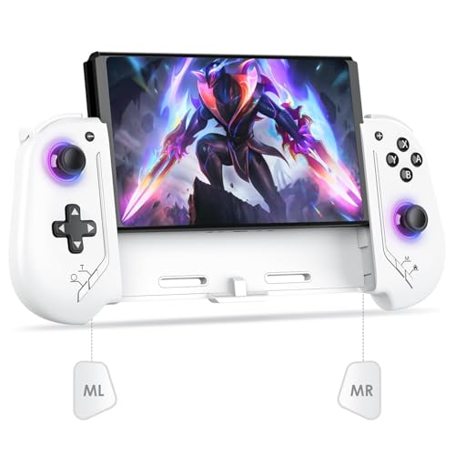 Moonag Switch Controllers Compatible with Nintendo Switch/OLED, Hall Effect One-Piece Controllers with 6-Axis Gyro, Motion Control, Wake-up, Dual Vibration, Turbo, 1000mAh Battery, White - color: White