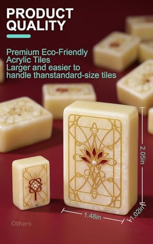 Premium Mahjong Set in Elegant Gift Box with Large Acrylic Tiles | Chinese Mahjong Game Set for Adults, Easy-to-Handle Tiles, Luxury Tabletop Set for Gifting, Family Gatherings & Collection - color: Gold