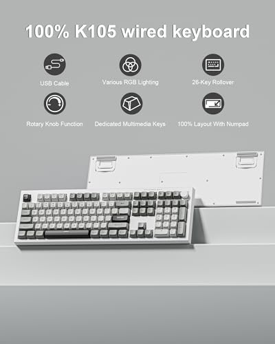 Womier K105 Membrane Gaming Keyboard,RGB Quiet Keyboard for Office, USB Wired,26 Keys Anti-ghosting Computer Keyboard 104 Keys - Gray