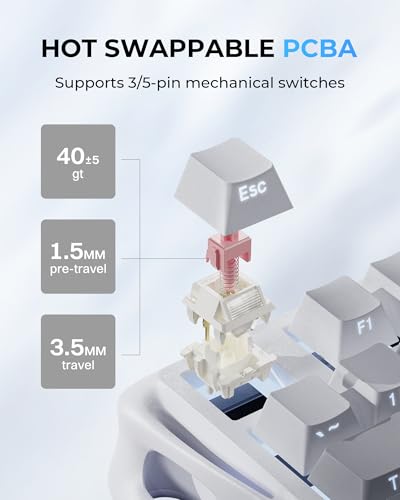 GravaStar Mercury K1 75% Wireless Mechanical Gaming Keyboard, Aluminum Alloy Exoskeleton Design, Gasket Custom Keyboard Hot-Swap Socket, Linear Switches, RGB Backlit【Gradient White】 - color: Gradient White