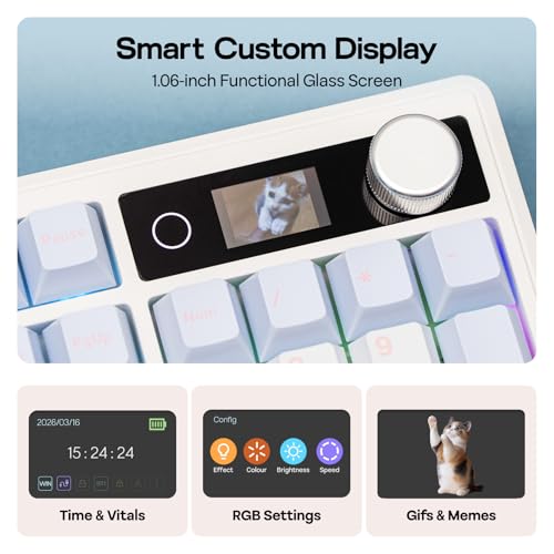 EPOMAKER TH108 V2 PRO Full Size Mechanical Keyboard with Screen&Knob, 10000mAh, BT/2.4Ghz, Mac Modifier PBT Keycap, Hot Swap, RGB, Gasket, Wireless Gaming Keyboard for Mac/PC (Blue, Sea Salt Silent) - color: Blue, size: Sea Salt Silent
