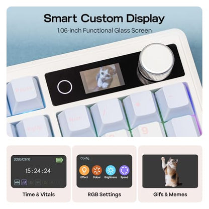 EPOMAKER TH108 V2 PRO Full Size Mechanical Keyboard with Screen&Knob, 10000mAh, BT/2.4Ghz, Mac Modifier PBT Keycap, Hot Swap, RGB, Gasket, Wireless Gaming Keyboard for Mac/PC (Blue, Creamy Jade) - color: Blue, size: Creamy Jade