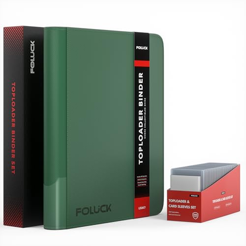 Foluck 9 Pocket Top Loader Binder, Holds 252 Toploaders, 200Pcs Top Loaders & Card Sleeves Included, Side-Loading Trading Card Binder, Premium Collection Album for Pokemon, MTG, Sports Cards (Green) - color: Green, size: 9 Pocket