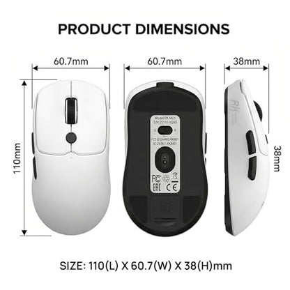 RK ROYAL KLUDGE MO1 Wireless Mouse, 55g Ultra-Lightweight Computer Mice, 6 Programmable Buttons, 2.4GHz/Bluetooth/Wired, 6000 DPI Optical Sensor, White - color: White