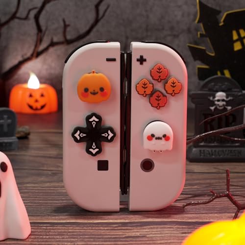 GeekShare Switch Accessories Cute Silicone Cross D-Pad Button Caps Set Joystick Cover - ABXY Key Buttons Sticker Spooky Gift Compatible with Switch/OLED Joysticks - Pumpkin & Ghost - color: Pumpkin & Ghost