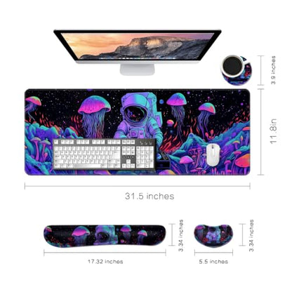 Desk Mat, Large Gaming Mouse Pad with Wrist Rest, 4 in1 XXL Mouse pad+Keyboard Wrist Rest+Mouse Pad Wrist Support+Cup Coaster Set, Ergonomic Desk Pad for Home Office,Spaceman - color: 87