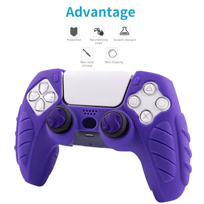 Ergonomic Soft Grip Skin for PS5, Anti-Slip Silicone Controller Cover with 6 Thumb Grips Accessories Set (Galactic Purple) - color: Purple