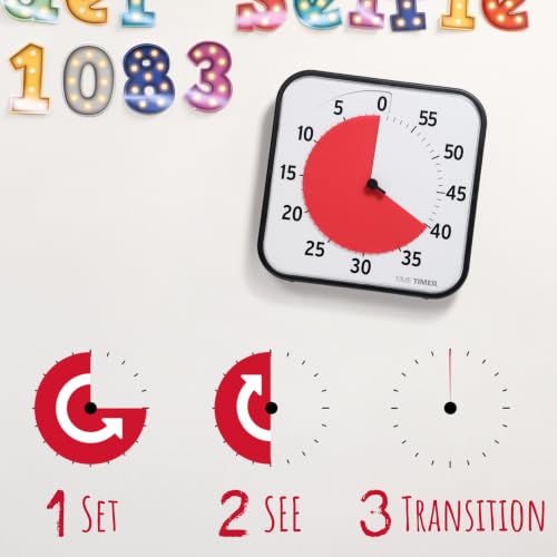 TIME TIMER 12 inch Visual Timer 60 Minute Kids Desk Countdown Clock with Dry Erase Activity Card, Also Magnetic for Classroom, Homeschooling Study Tool, Task Reminder, Home and Kitchen Timer - color: Black & Red, size: 12 Inch